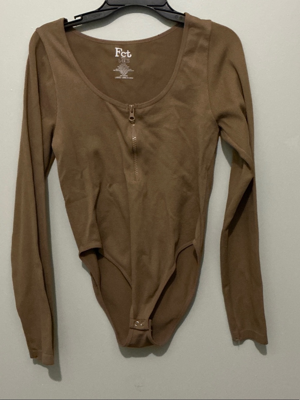 Fct Brown Ribbed Long Sleeve Bodysuit with Front Zip